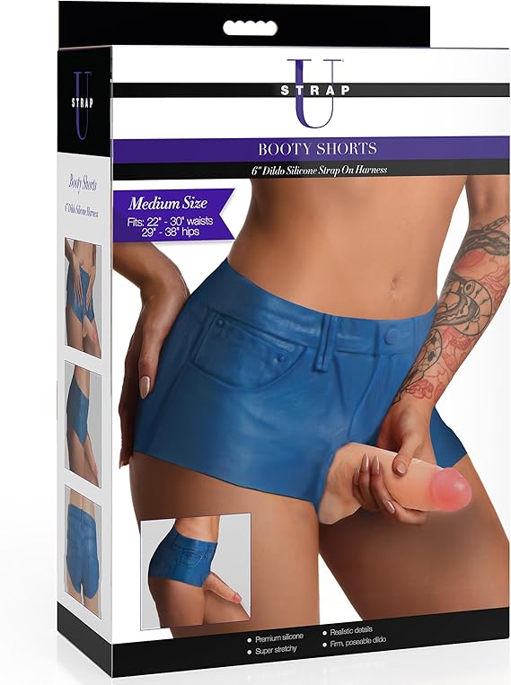 STRAP U Booty Shorts 6" Dildo Silicone Strap On Harness - Medium