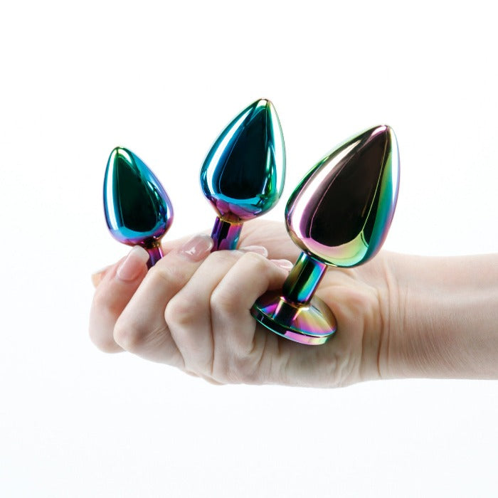 Rear Assets 3-piece Anal Plug Set w/ Heart Rainbow Gem
