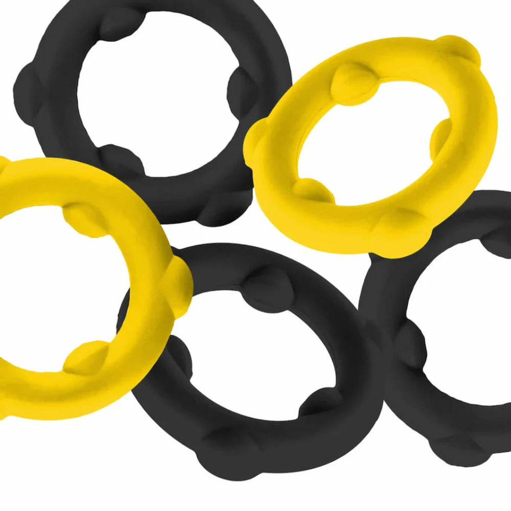 OXBALLS Gearheads Silicone Cockring 5-Pack -Yellow/Black