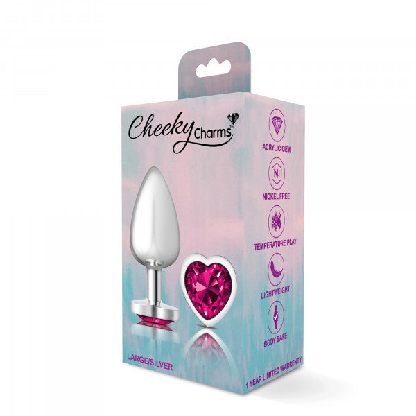 Cheeky Charms Large Heart Gem Butt Plug - Silver/Pink