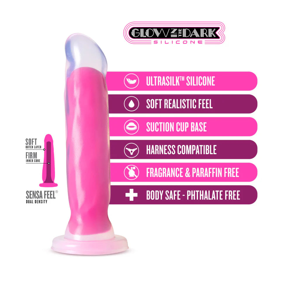 Neo Elite 'Glow In The Dark' 8 inch Dildo -Pink