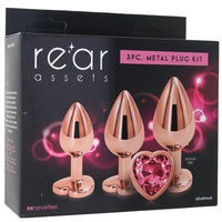 Rear Assets 'Heart' Gem 3pc Anal Plug Kit -Rose