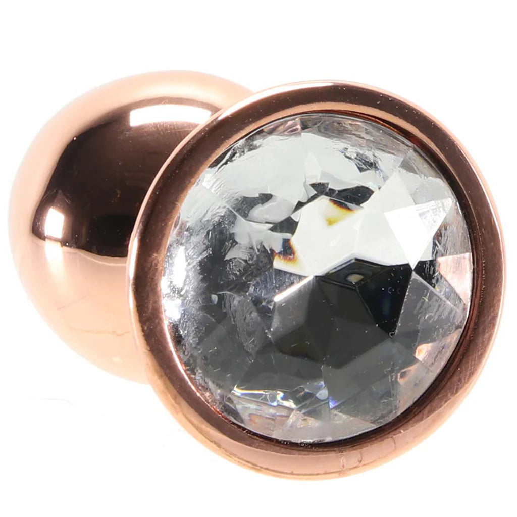 Rear Assets Small Circle Gem Butt Plug - Rose Gold/Clear