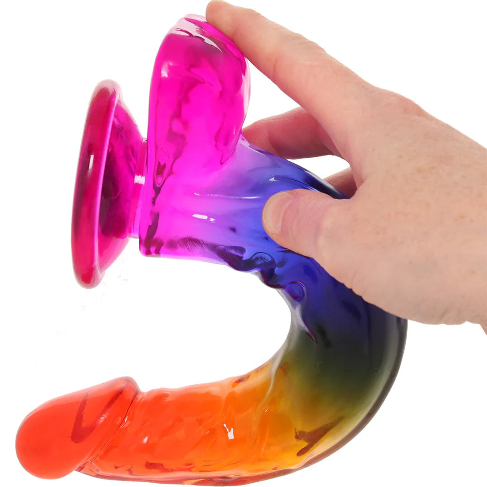 Crystal Jellies 9.5 Inch Cock & Balls Dildo -Rainbow