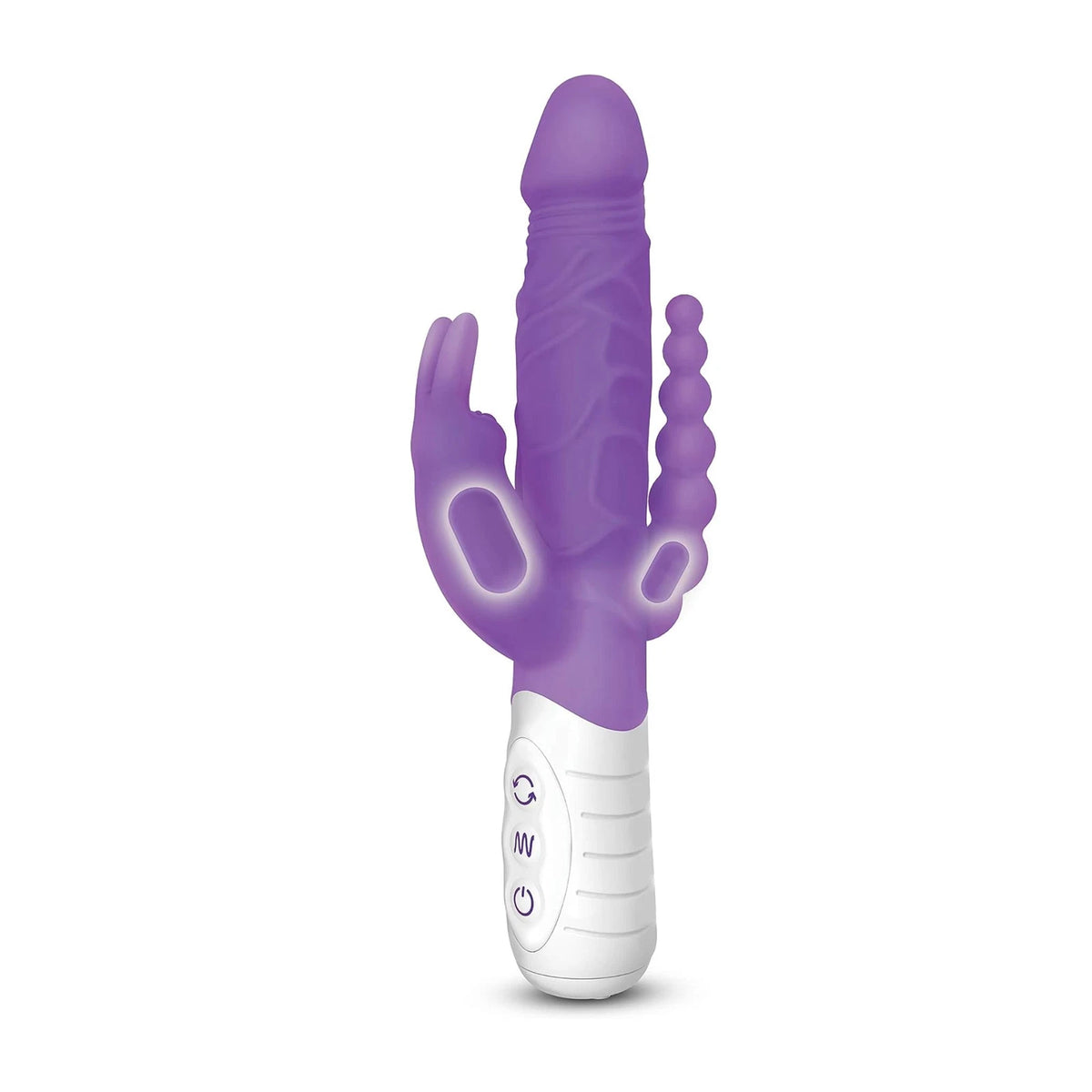 Rabbit Essentials Rechargeable Double Penetration Rabbit Vibrator w/ Rotating Beads - Purple