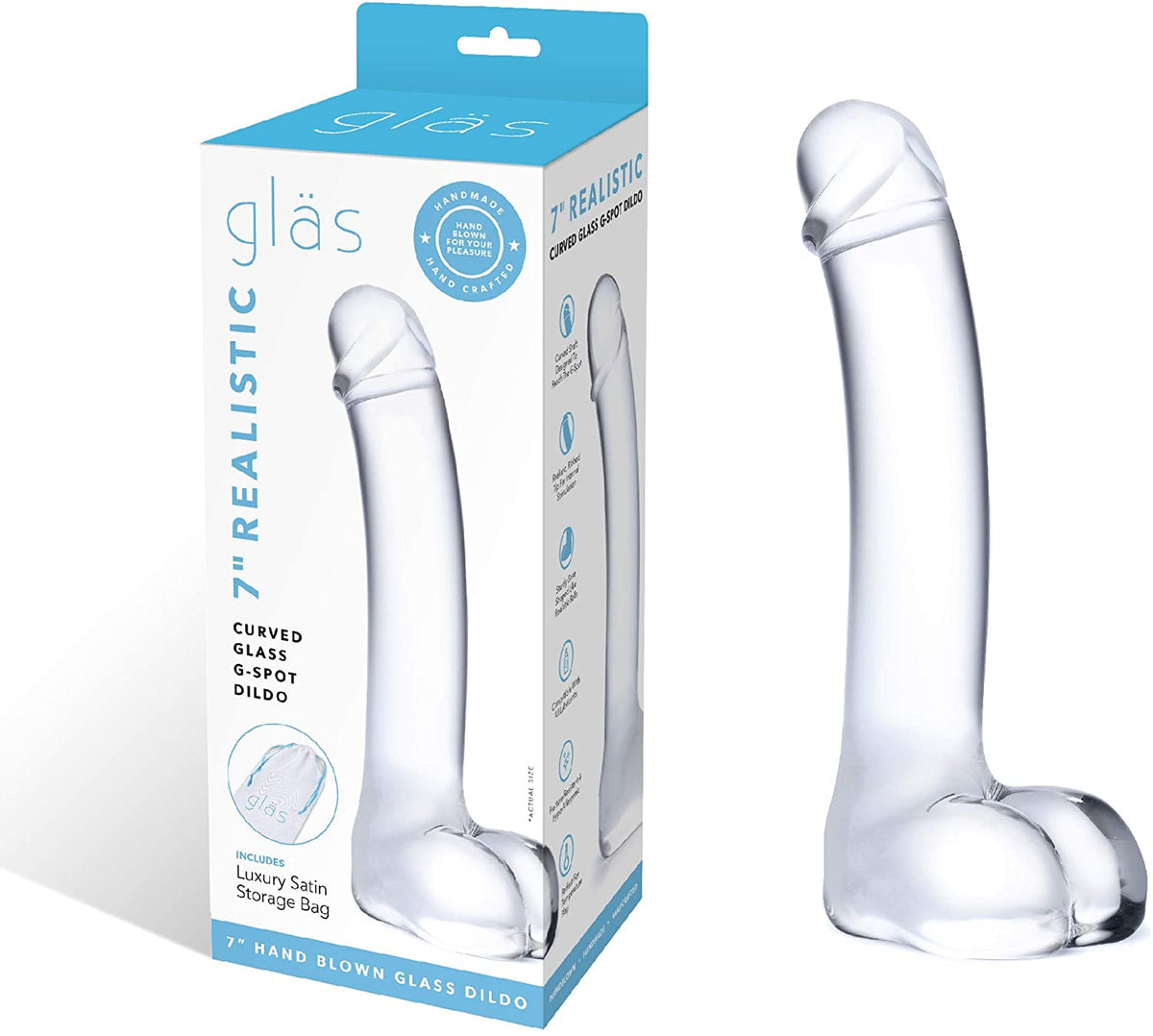 gläs 7" Realistic Curved G-Spot Glass Dildo