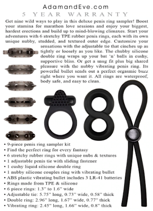Adam's "Deluxe 9 Pc" Penis Ring Sampler Kit