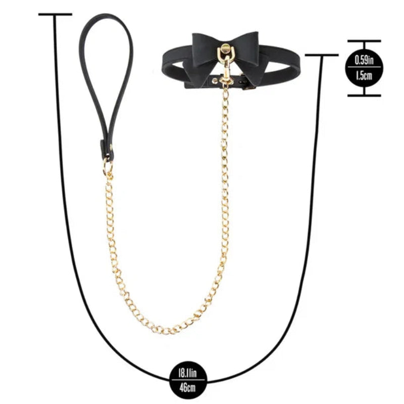 Temptasia Ardor Silicone Collar & Leash - Black with Bow