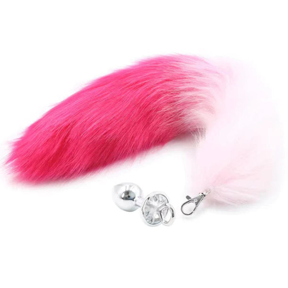 Faux Fox Tail w Detachable Plug - Medium - Pink