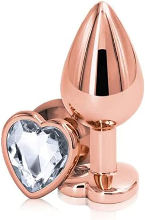Rear Assets Rose Gold 'Medium' Heart-Shaped Butt Plug (Clear Jewel)