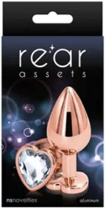 Rear Assets Rose Gold 'Medium' Heart-Shaped Butt Plug (Clear Jewel)
