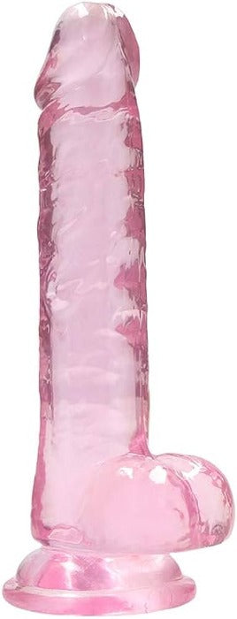 RealRock: Crystal Clear 7inch Dildo w/ Balls -Pink