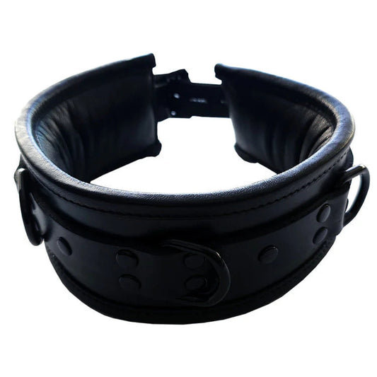 Rouge  Leather Padded Collar Black with Black