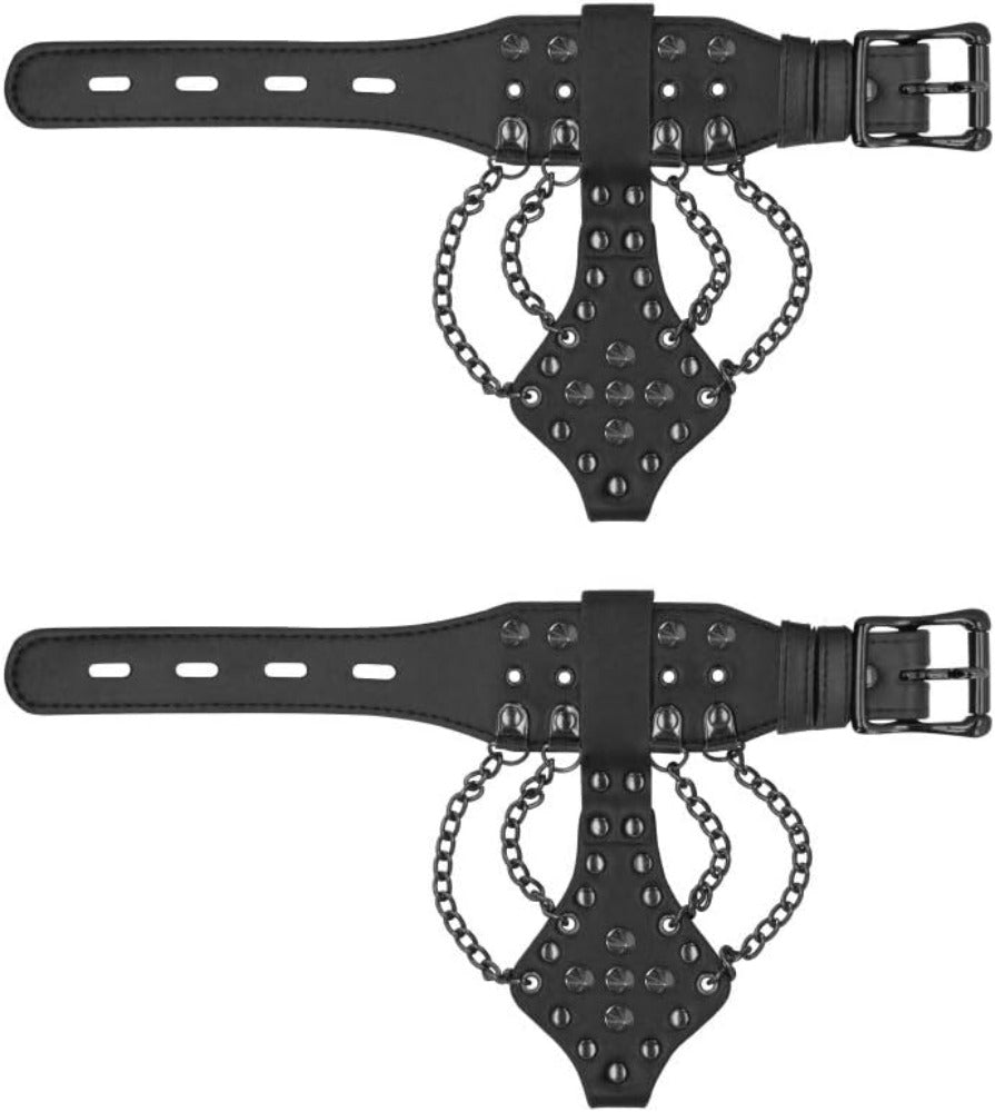 Ouch! Skulls & Bones "Handcuffs" w/ Spikes & Chains -Black