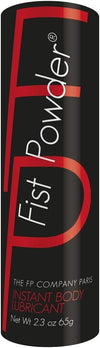 Fist Powder instant body lubricant container with red and black design.