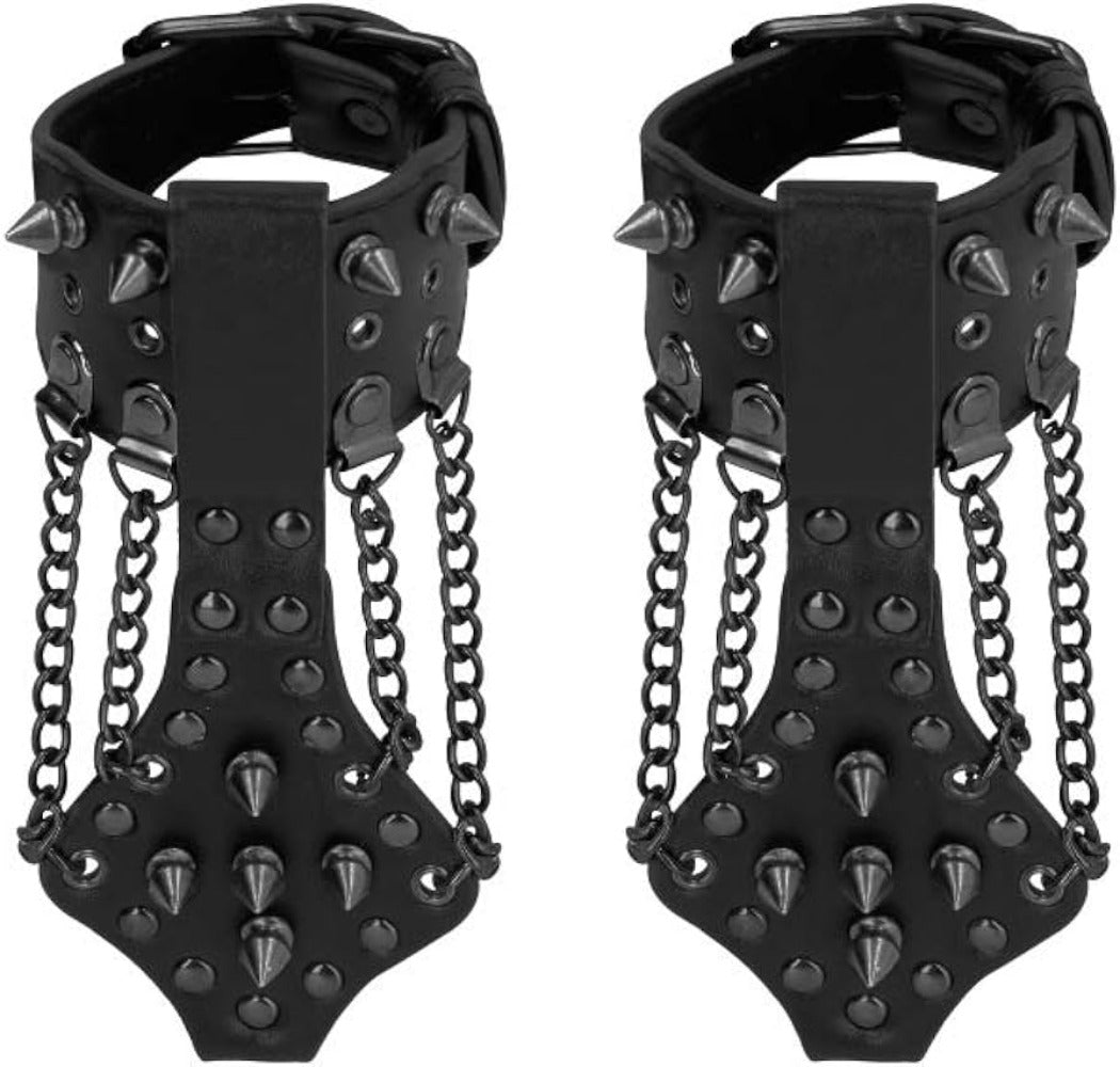 Ouch! Skulls & Bones "Handcuffs" w/ Spikes & Chains -Black