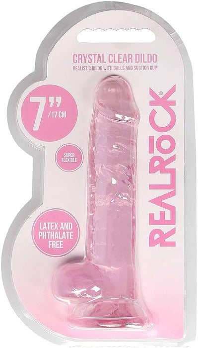 RealRock: Crystal Clear 7inch Dildo w/ Balls -Pink