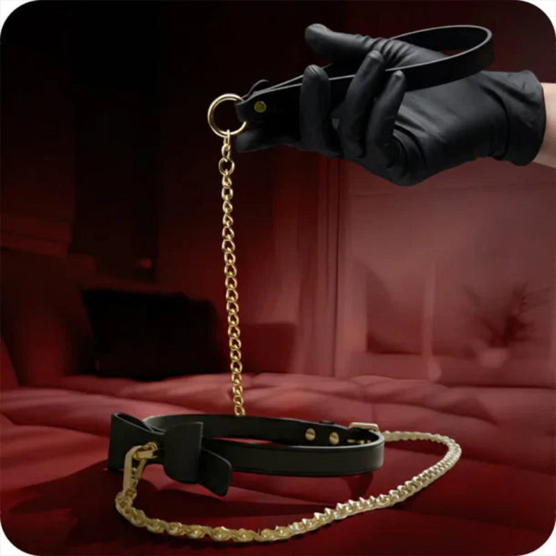 Temptasia Ardor Silicone Collar & Leash - Black with Bow