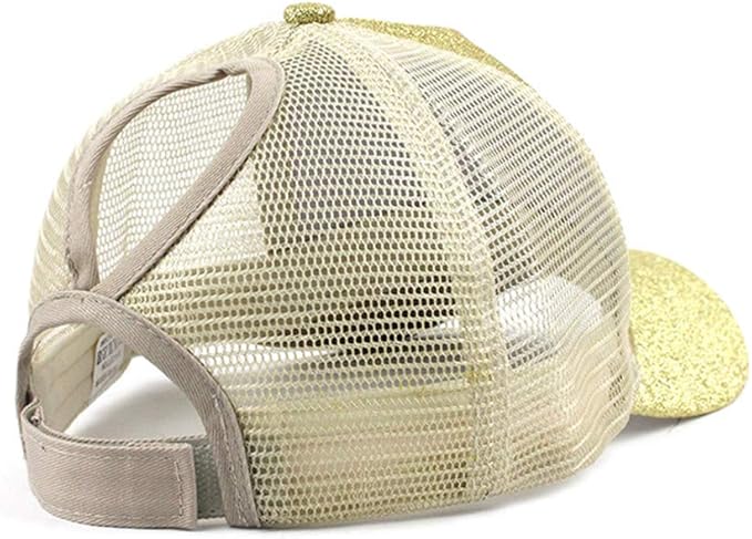 Gold mesh cap with a white interior on a white background