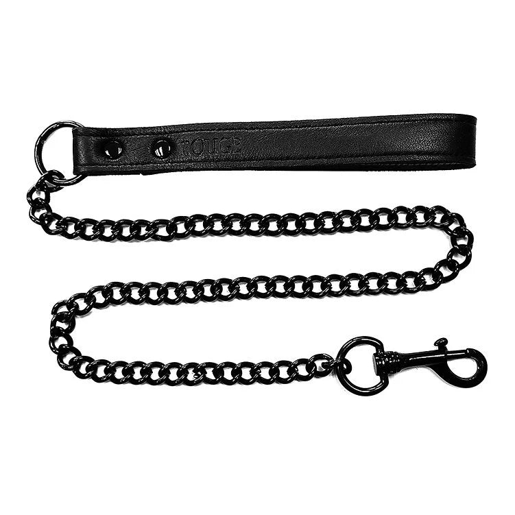 Rouge Genuine Leather Lead with Chain - Black