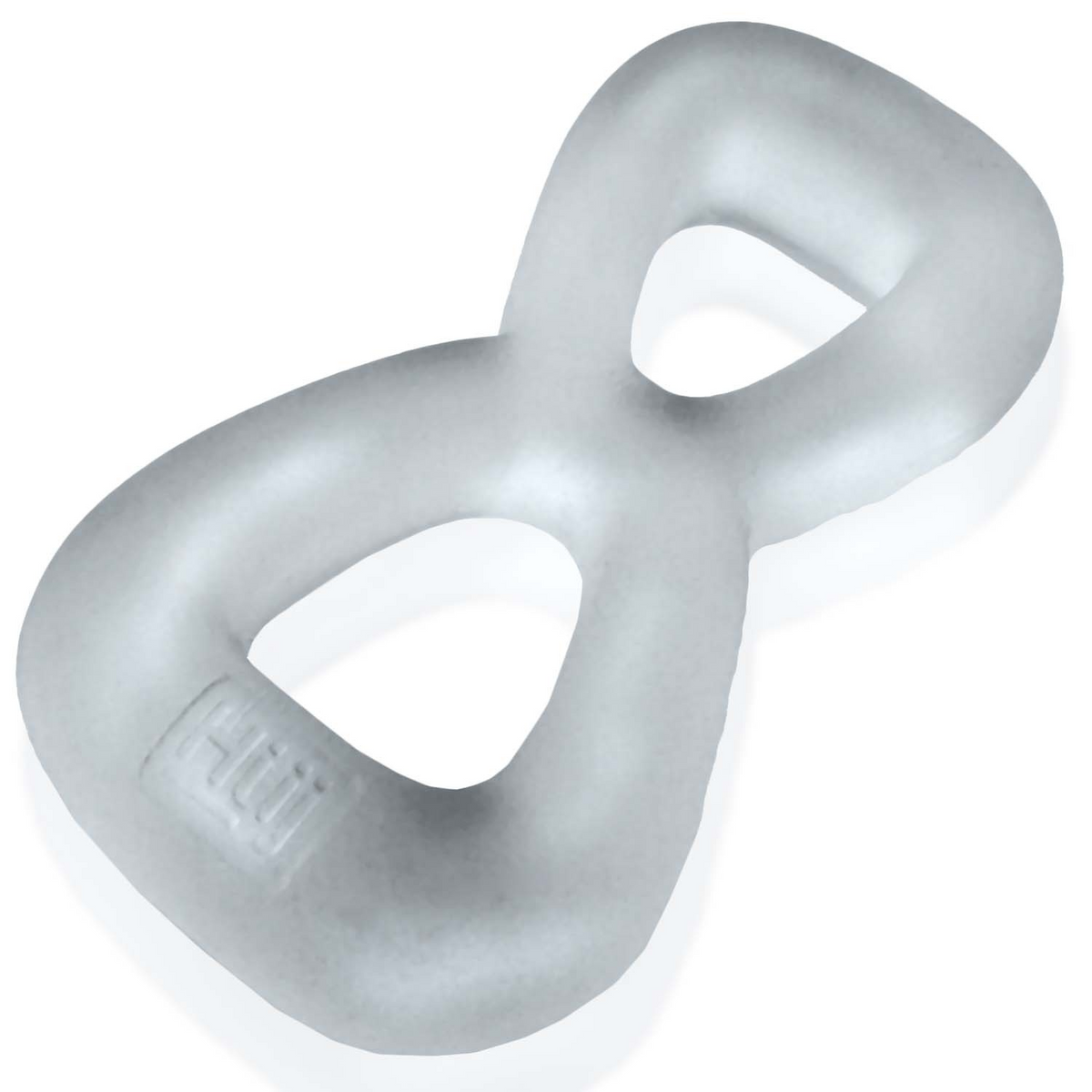 Hunkyjunk Boomerang double cock ring and nut tugger, Clear Steam