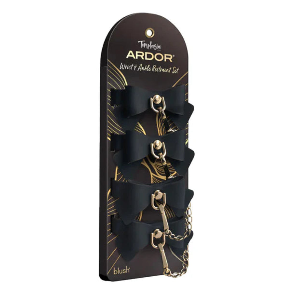 Temptasia Ardor - Silicone Wrist & Ankle Restraints - Black w/ Bow