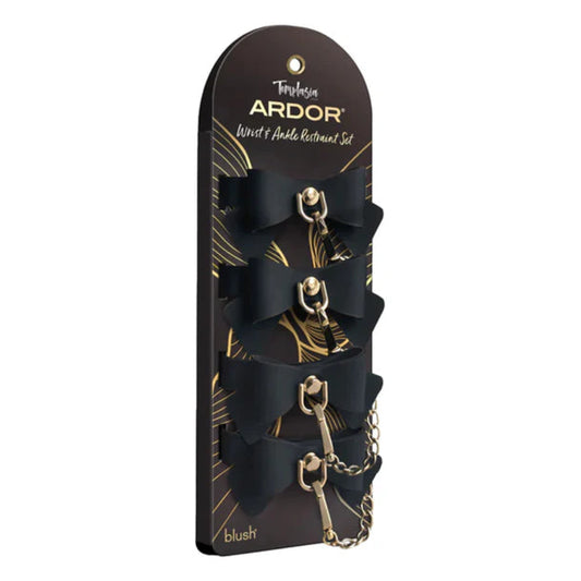 Temptasia Ardor - Silicone Wrist & Ankle Restraints - Black w/ Bow