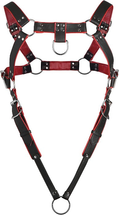 MS "Heathen's" Male Body Harness Small/ Medium, Black & Red