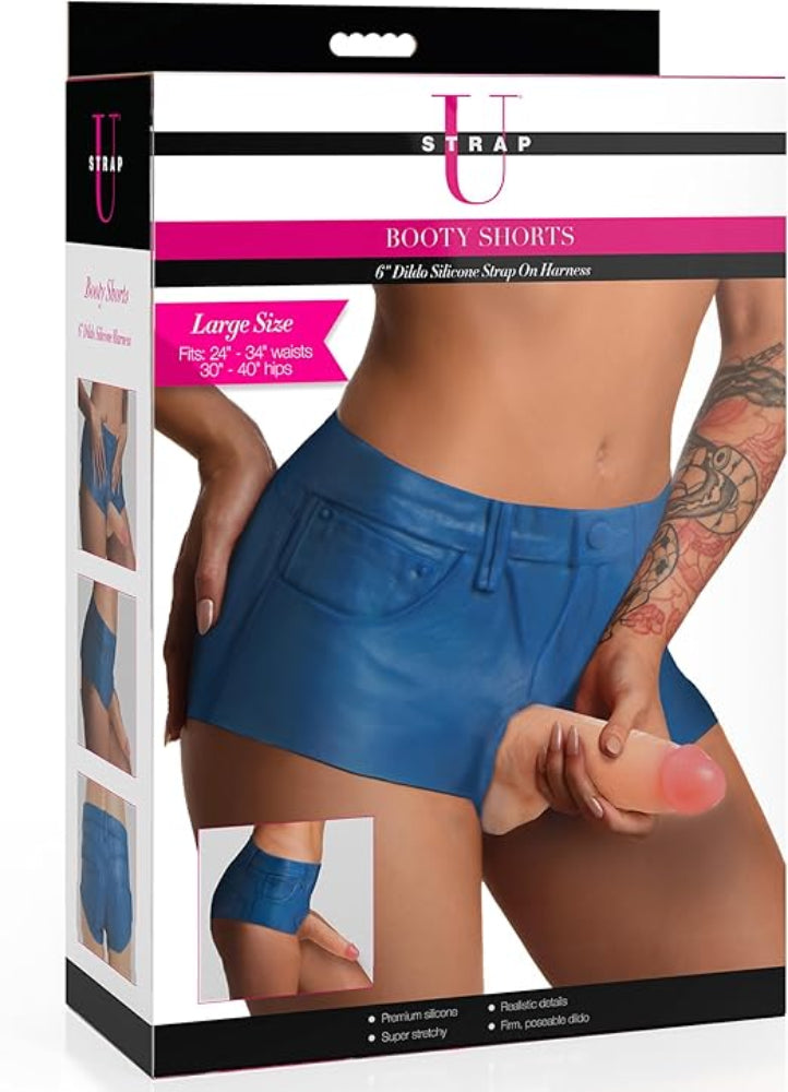 STRAP U Booty Shorts 6" Dildo Silicone Strap On Harness - Large