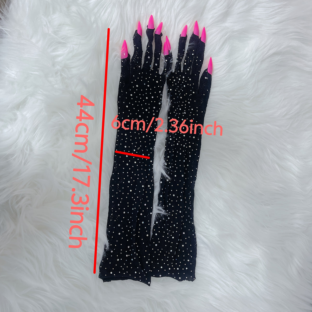 Black lace mesh gloves with pink nails - view 5