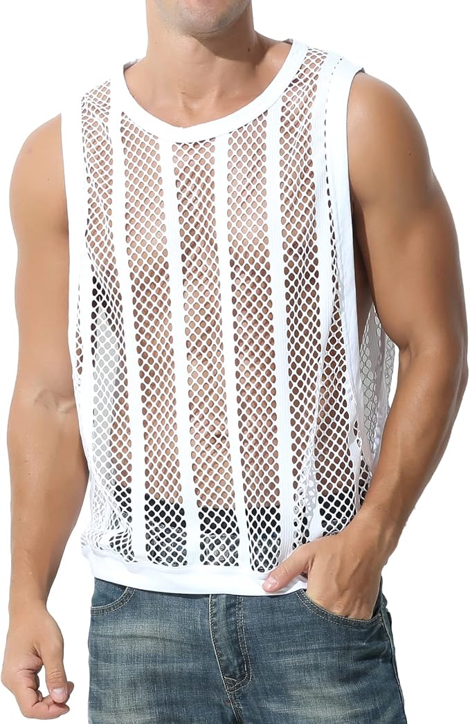 Fishnet & Stripe Mesh Tank Top