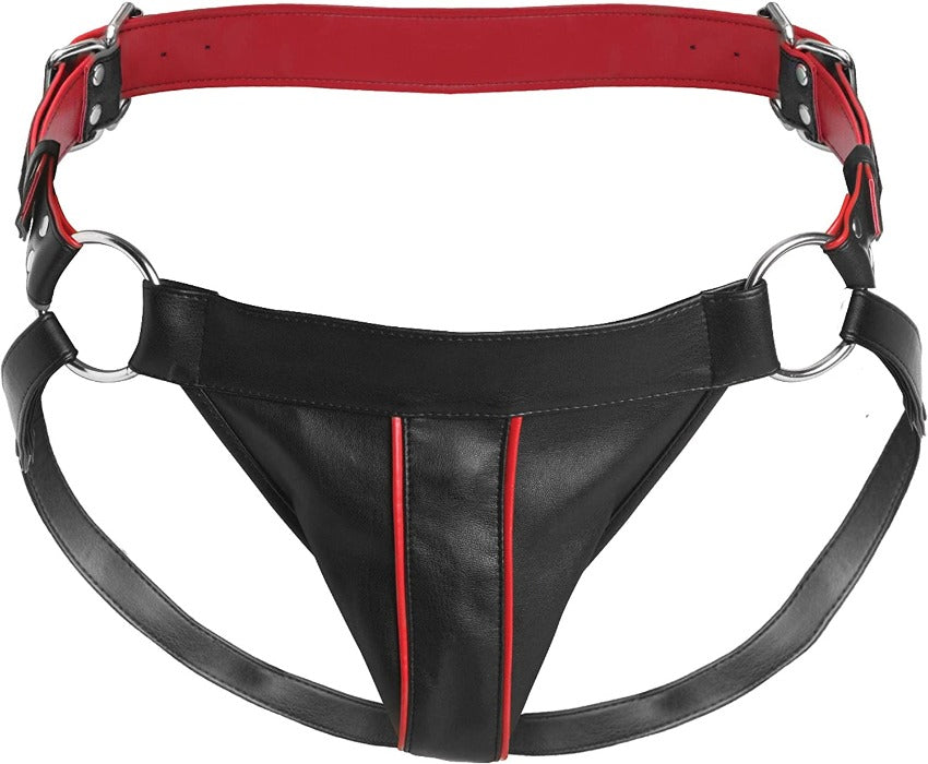 MS "Heathen's" Male Body Harness Small/ Medium, Black & Red