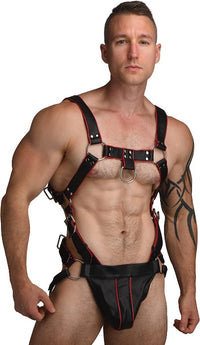 MS "Heathen's" Male Body Harness Small/ Medium, Black & Red