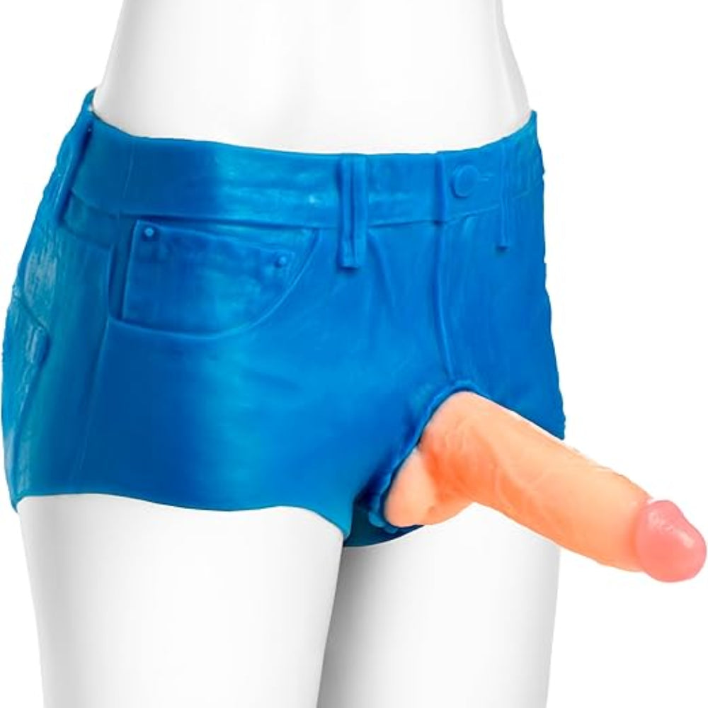 STRAP U Booty Shorts 6" Dildo Silicone Strap On Harness - Large