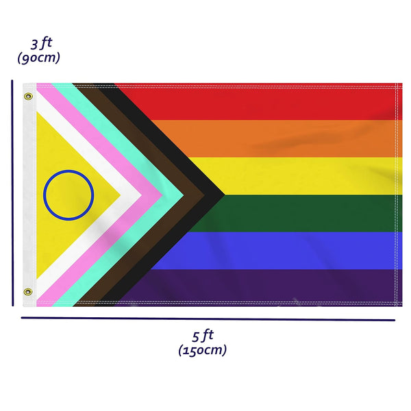 Inclusive Progress Pride Rainbow Flag - 3ft by 5ft