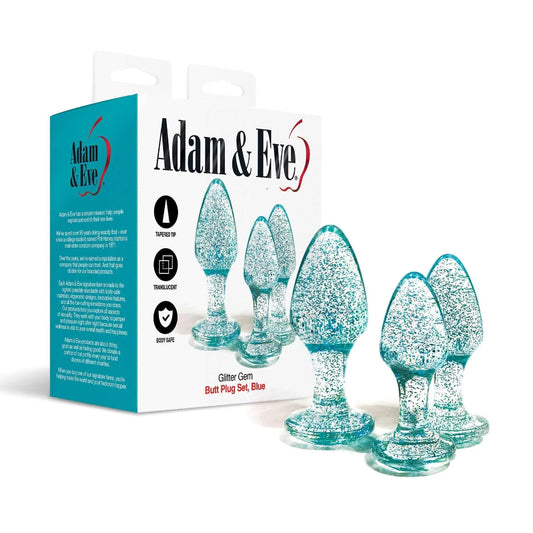 Adam & Eve Glitter Gem Butt Plug Set -Blue