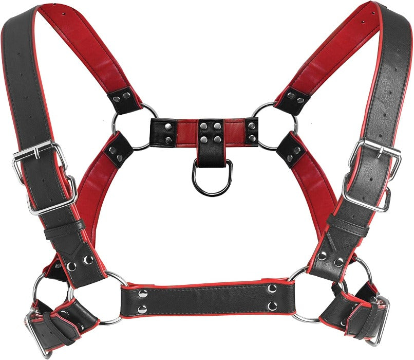 MS "Heathen's" Male Body Harness Small/ Medium, Black & Red