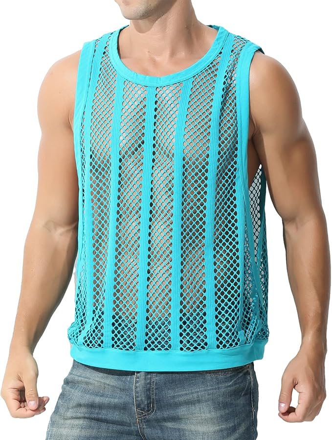 Fishnet & Stripe Mesh Tank Top