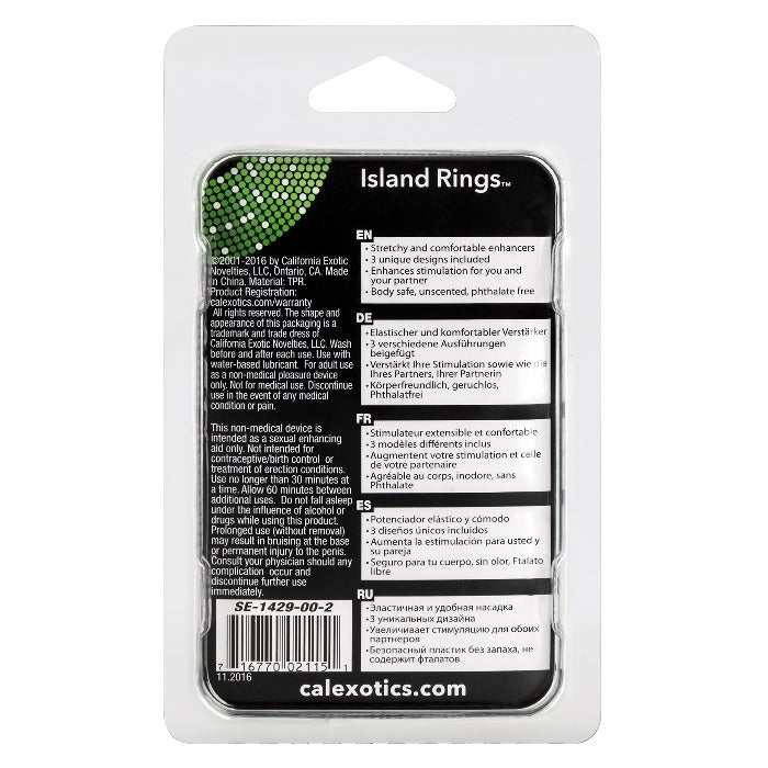 Calex "Island" Cock Rings 3pc -Clear