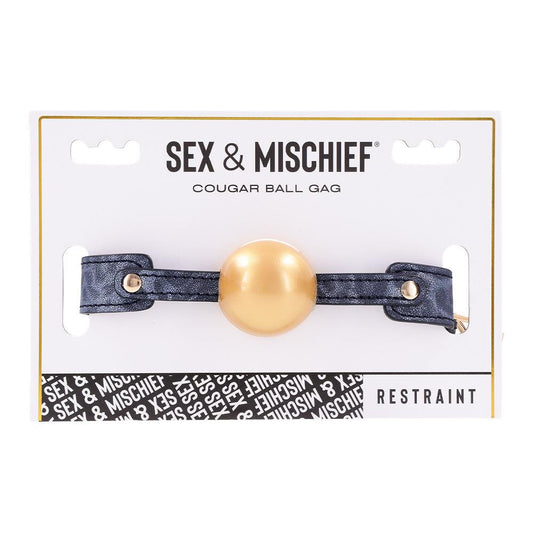 S&M Cougar Ball Gag - Navy Blue/Gold Mouth Restraint