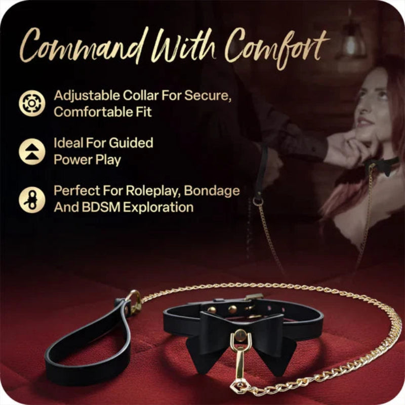 Temptasia Ardor Silicone Collar & Leash - Black with Bow