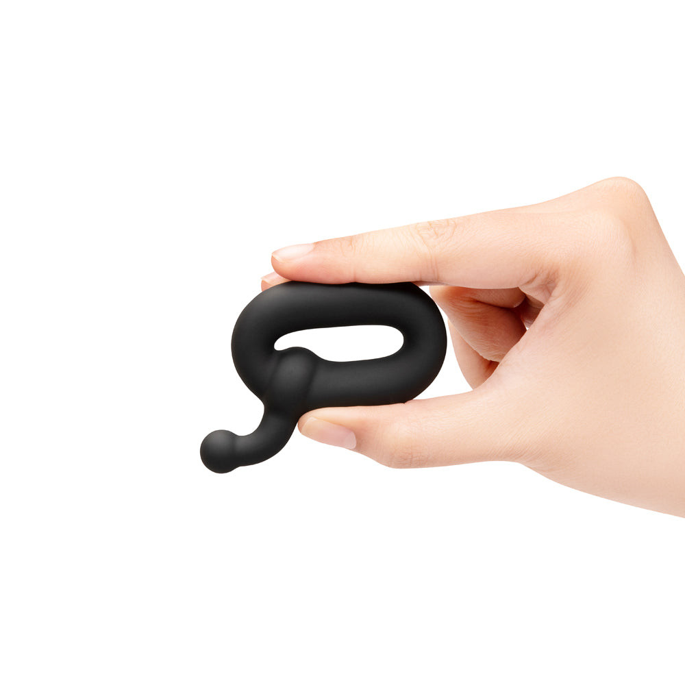 b-Vibe Flex Ring Tap black silicone cock ring with pull tab