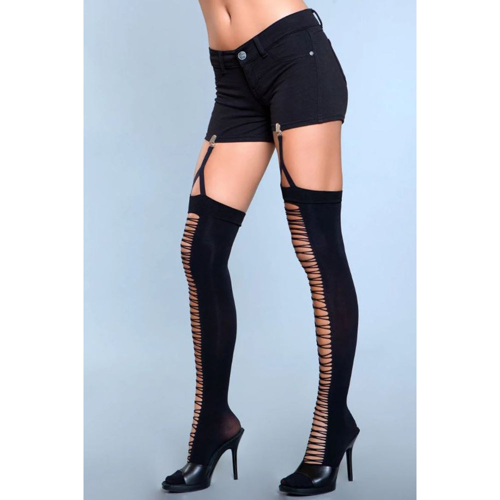 Be Wicked Illusion Clip Garter Thigh Highs - Black - view 2