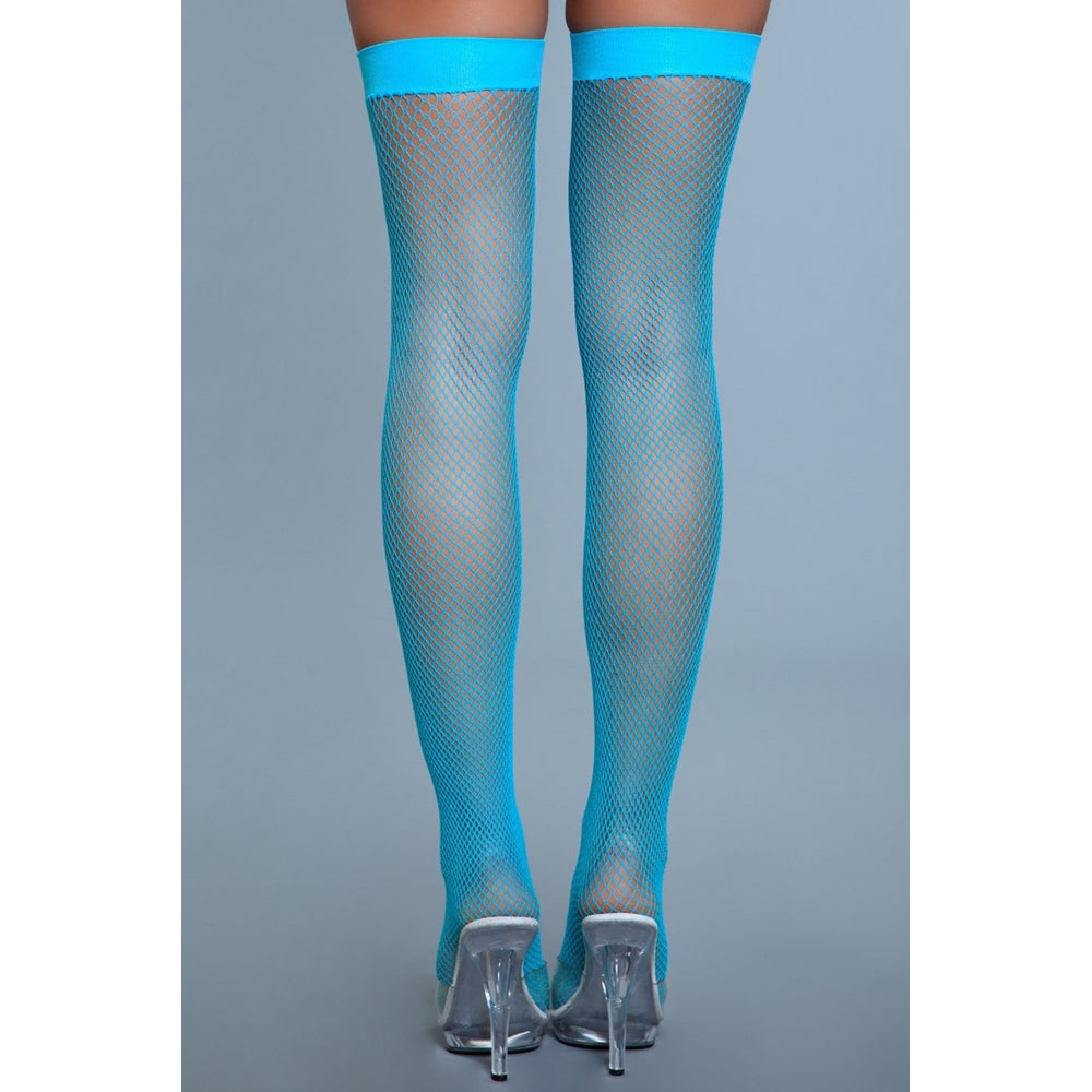 Be Wicked Nylon Fishnet Thigh Highs - Turquoise - view 3