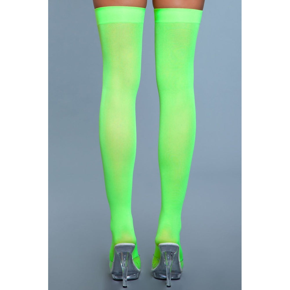 Be Wicked Opaque Nylon Thigh Highs - Neon Green - view 3