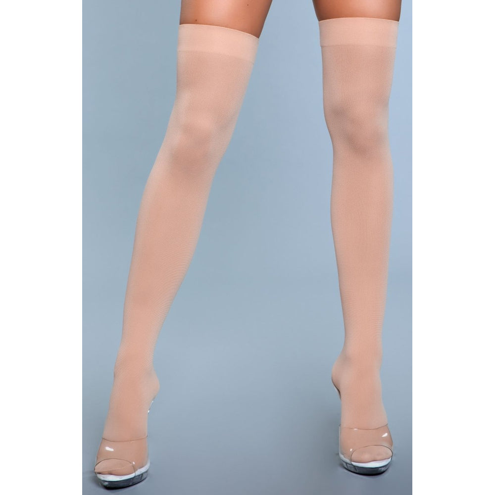 Be Wicked Opaque Nylon Thigh Highs - Nude - view 2
