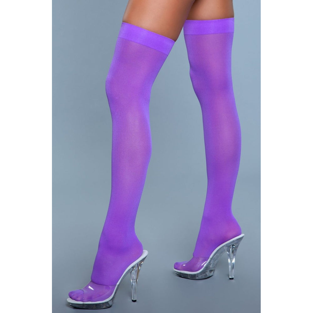 Be Wicked Opaque Nylon Thigh Highs - Purple