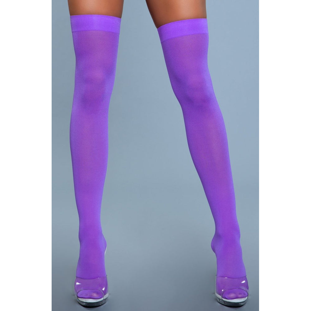 Be Wicked Opaque Nylon Thigh Highs - Purple - view 2