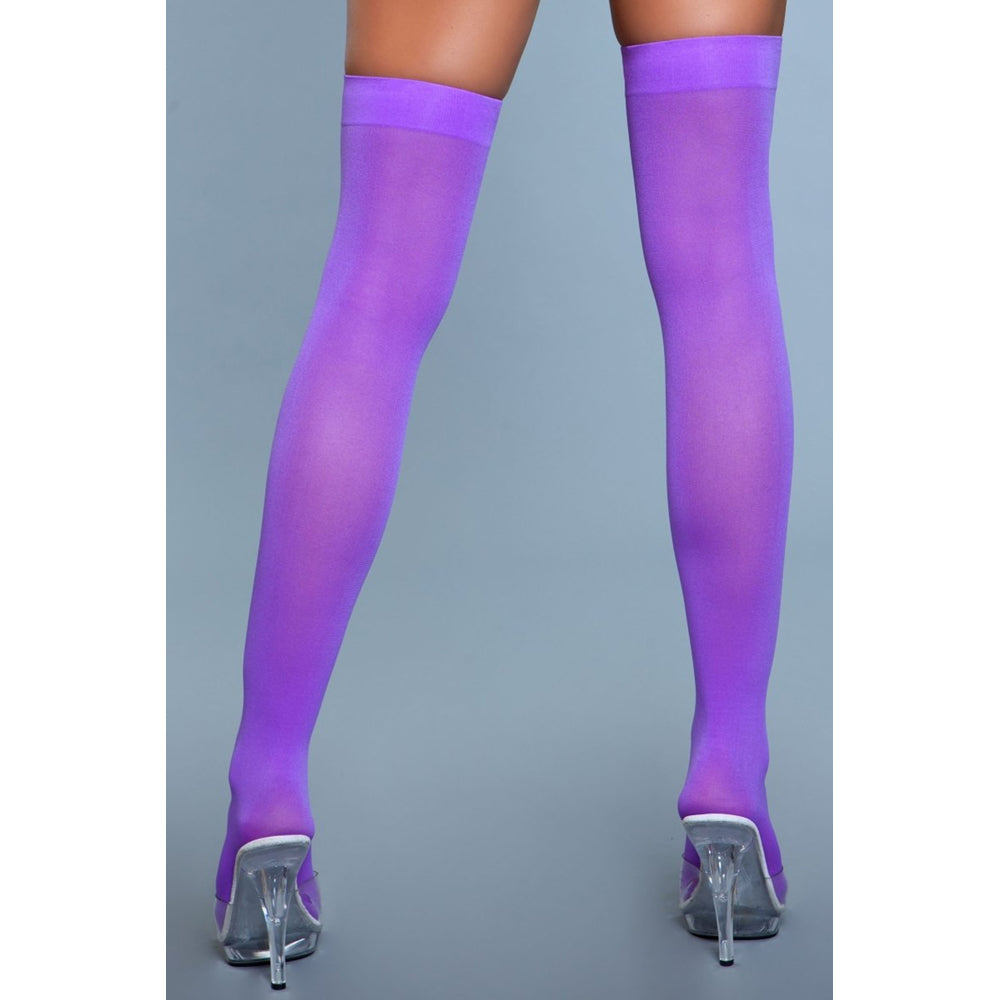 Be Wicked Opaque Nylon Thigh Highs - Purple - view 3