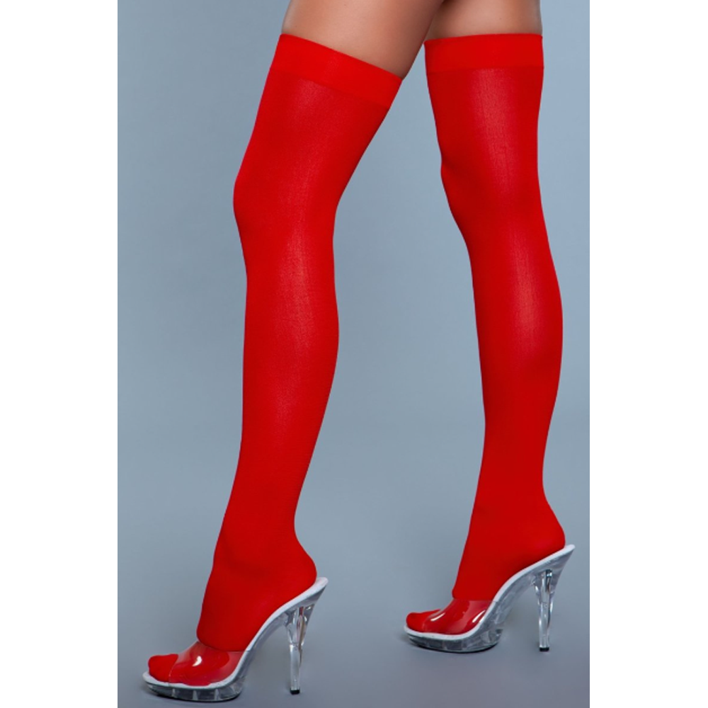 Be Wicked Opaque Nylon Thigh Highs - Red